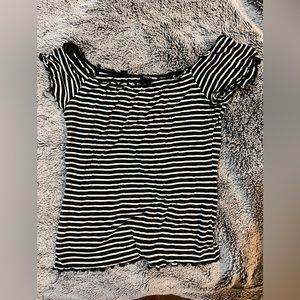 Black and white striped fashionova off the shoulder shirt.